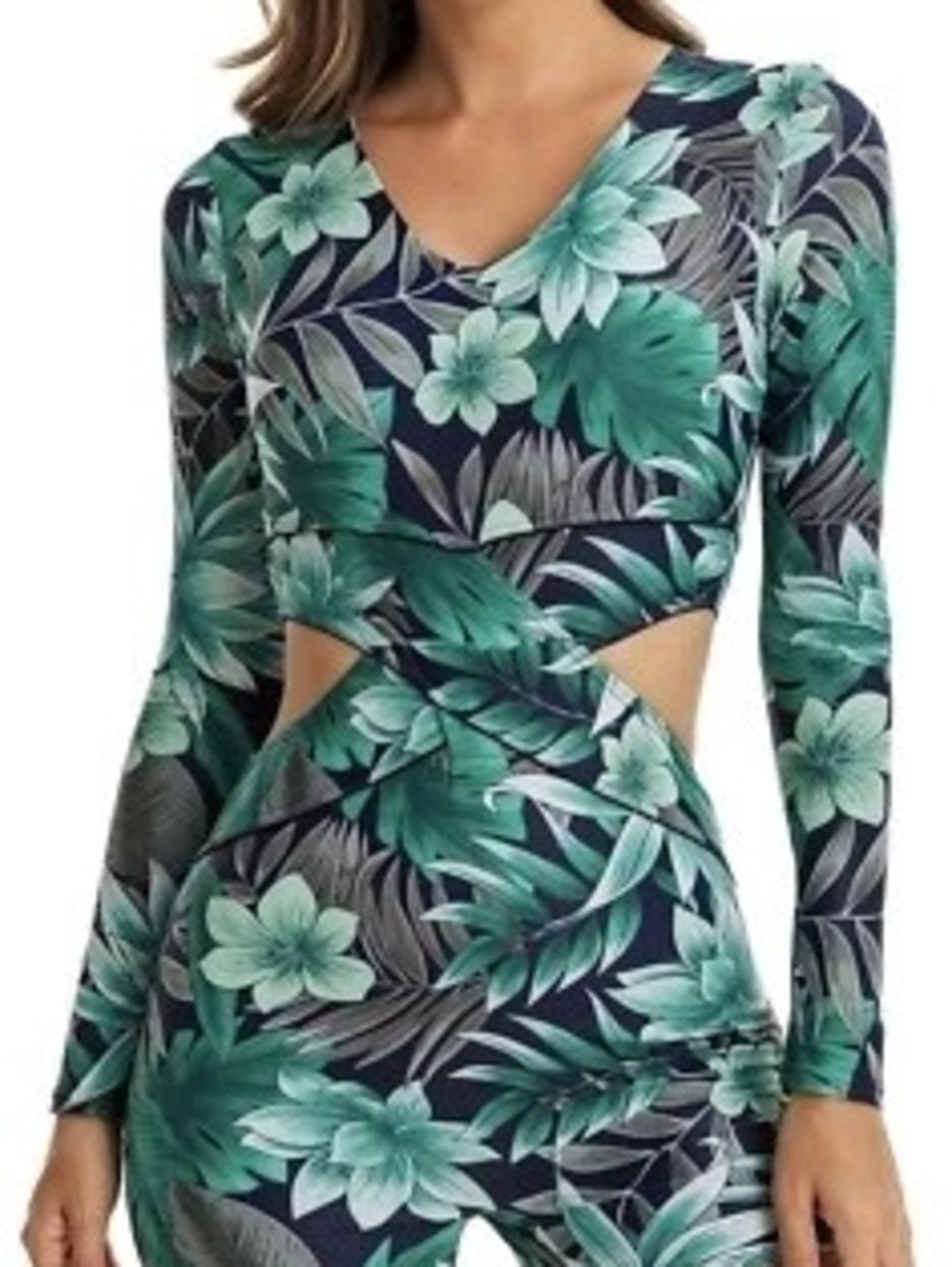 🔖NWT Blue-Green Floral One-Piece Swimsuit with Cutouts - XL